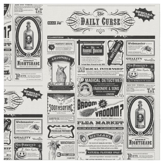 Creepy Newspaper-väv Tyg (Närbild)