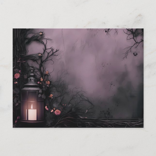 Creepy Night Fog Mist Shadows Lantern Halloween Helg Vykort (Framsida)