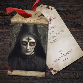 Creepy Nun Haunted Halloween-förmån Presentetikett