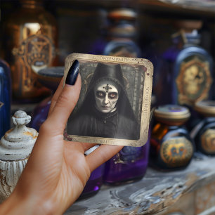 Creepy Nun Haunted Halloween Sticker Fyrkantigt Klistermärke