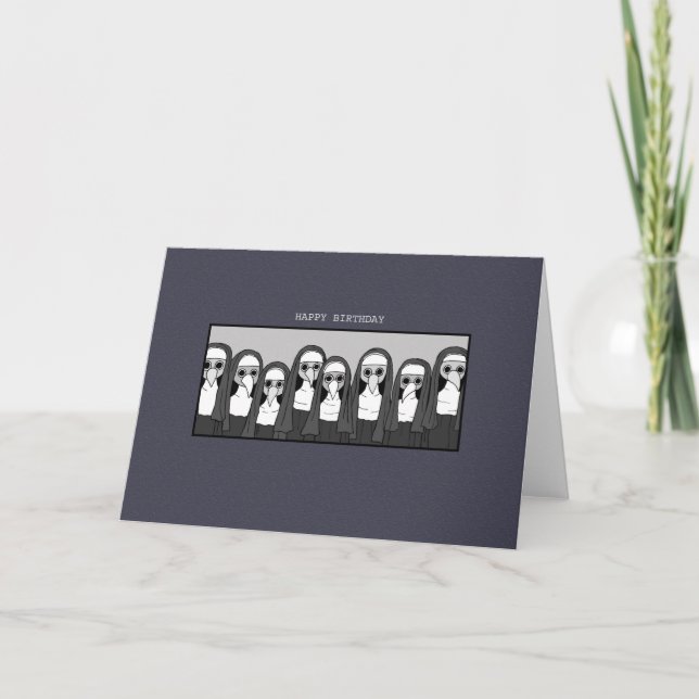 Creepy Nun med Plague Doktor Mask Goth Birthday Kort (Framsida)