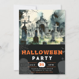 Creepy och Scary Cemetery Black Halloween Inbjudningar