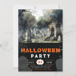 Creepy och Scary Cemetery Black Halloween Inbjudningar