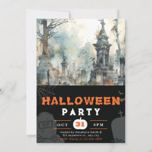 Creepy och Scary Cemetery Black Halloween Inbjudningar