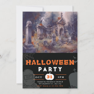 Creepy och Scary Cemetery Black Halloween Inbjudningar