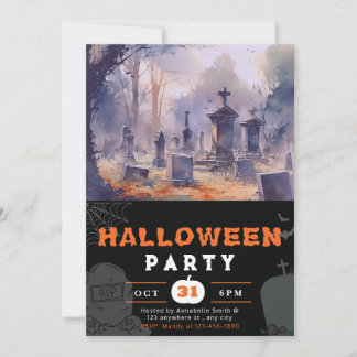 Creepy och Scary Cemetery Black Halloween Inbjudningar