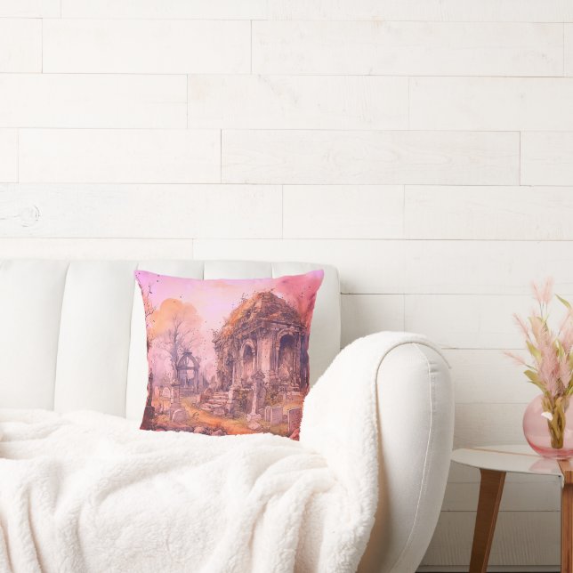 Creepy och Spooky Cemetery Rosa Halloween Kudde (Soffa)