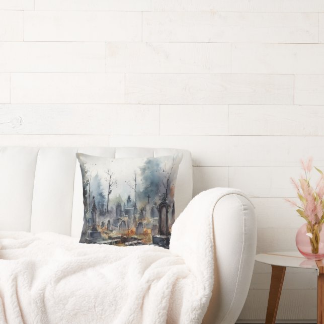 Creepy och Spooky Cemetery Rosa Halloween Kudde (Soffa)