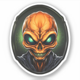 Creepy Orange Alien Ansikte Tecknad Alien Porträtt Klistermärken