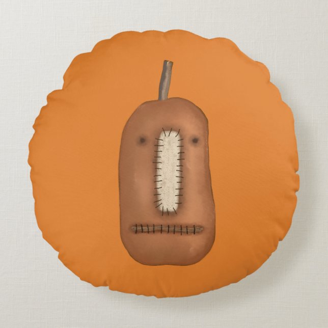 Creepy Prim Pumpkin Ansikte | Halloween Rund Kudde (Framsidan)