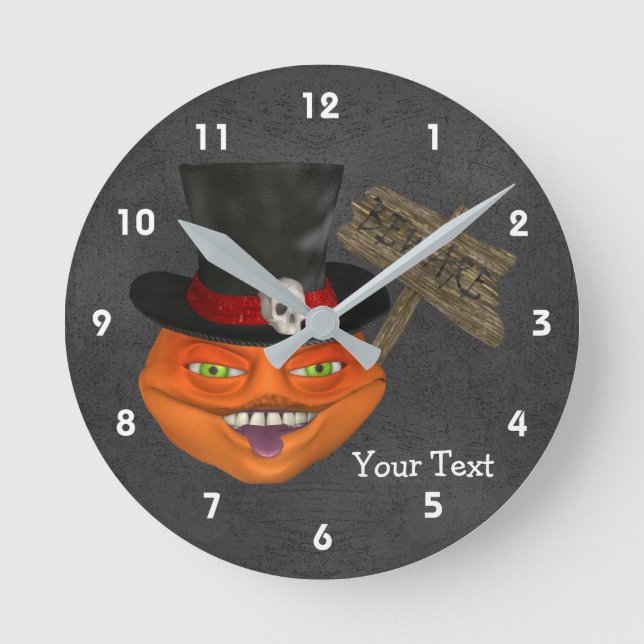 Creepy Pumpkin Ansikte i Top hat Rund Klocka (Framsida)