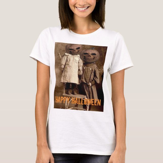 Creepy Pumpkin Head Kids Halloween T Shirt (Framsida)