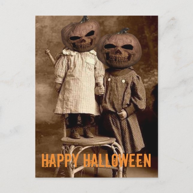 Creepy Pumpkin Head Kids Halloween-vykort Helg Vykort (Framsida)