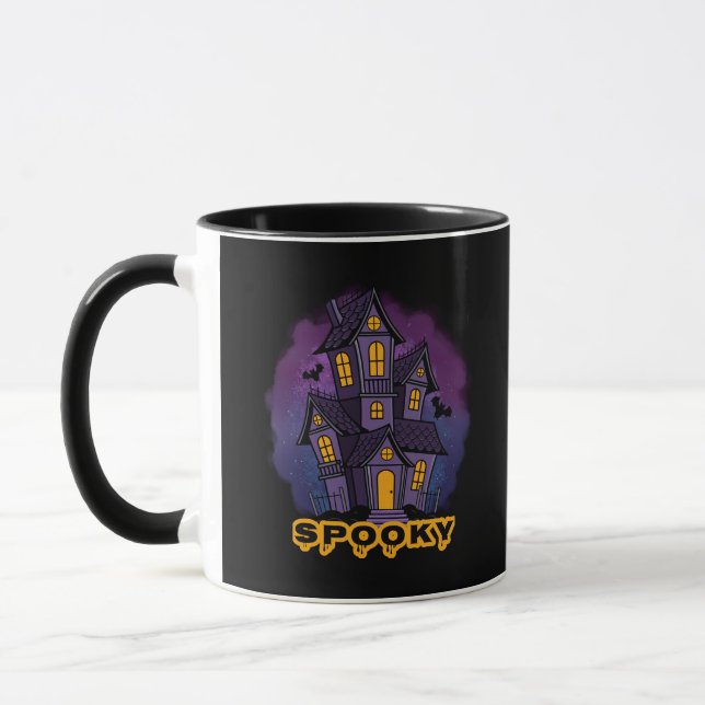 Creepy Purple Mansion Spooky Haunted House Mugg (Vänster)
