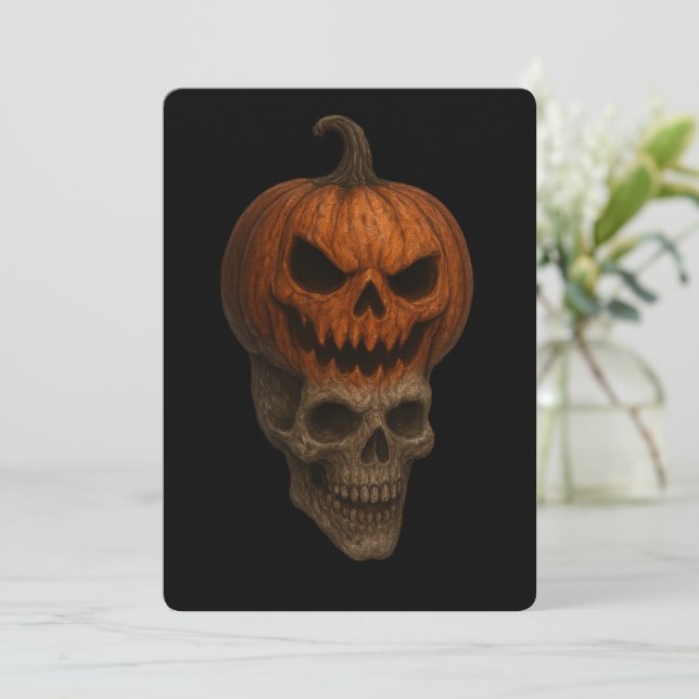 Creepy Realistic Halloween Pumpkin Skull Sticker Inbjudningar (Stående Fram)