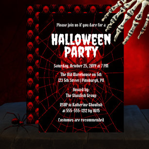 Creepy Red   Svartvit Spider Halloween fest Inbjudningar