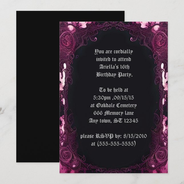 Creepy Rosa Framed Black Spegel Sweet 16 Birthday Inbjudningar (Fram/baksida)