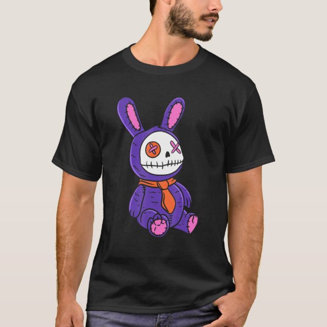 Creepy Rosa Pastel Goth Nalle Voodoo Doll Wit T Shirt (Framsida)