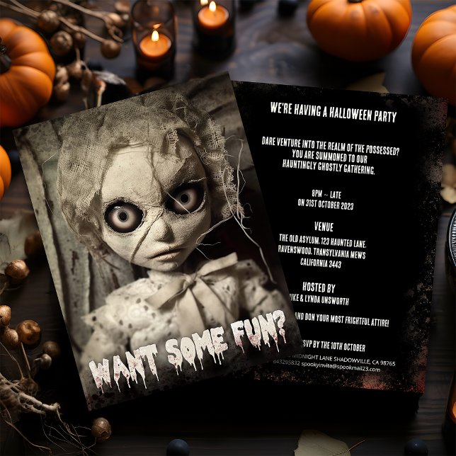 Creepy Sack Doll Budget Vuxen Halloween-inbjudan Vykort (Skapare uppladdad)