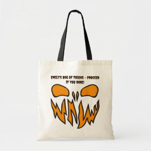 Creepy Scary Ansikte Halloween Bus eller godis Fun Tygkasse