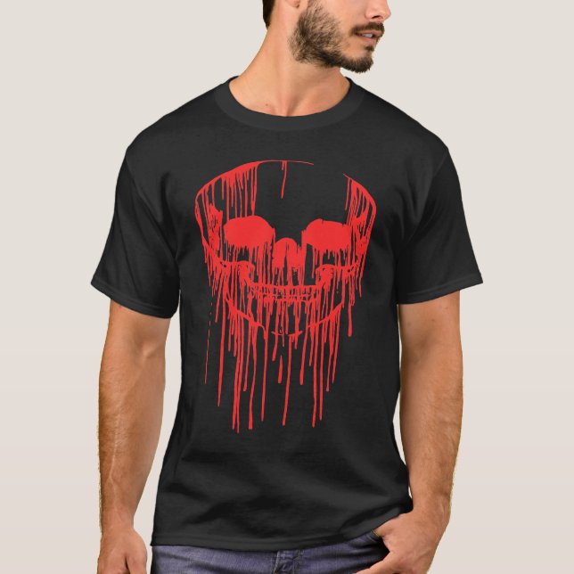 Creepy Scary Bloody Skull Halloween Human Costume T Shirt (Framsida)
