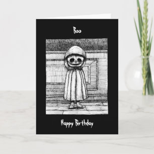 Creepy Scary Child Skelton Goth Mörk Birthday Kort