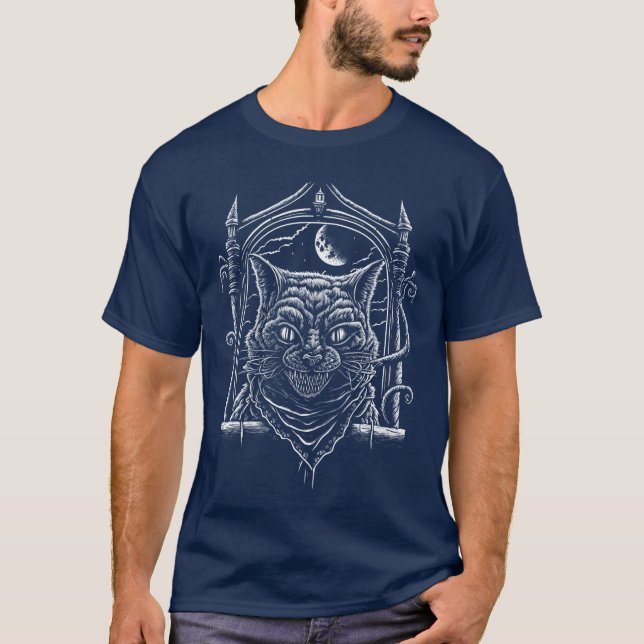 Creepy Scary Horror Cat Art Illustration Design fa T Shirt (Framsida)