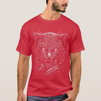 Creepy Scary Horror Cat Art Illustration Design fo T Shirt