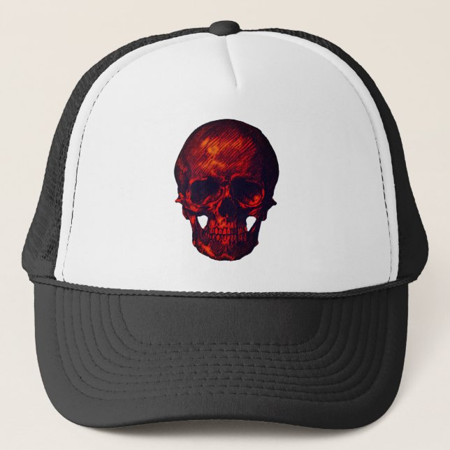 Creepy Scary Spooky Red Skull Keps (Framsida)