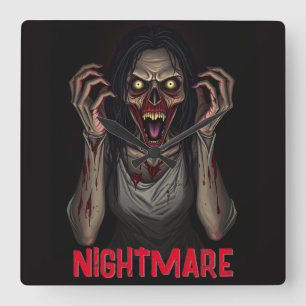 Creepy Scary Vampire Zombie Girl Fyrkantig Klocka