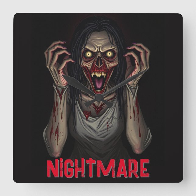 Creepy Scary Vampire Zombie Girl Fyrkantig Klocka (Framsida)