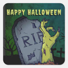 Creepy Scary Zombie Hand Grave Halloween fest Fyrkantigt Klistermärke