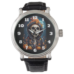 Creepy Skeleton & Autumn Pumpkins Halloween Armbandsur
