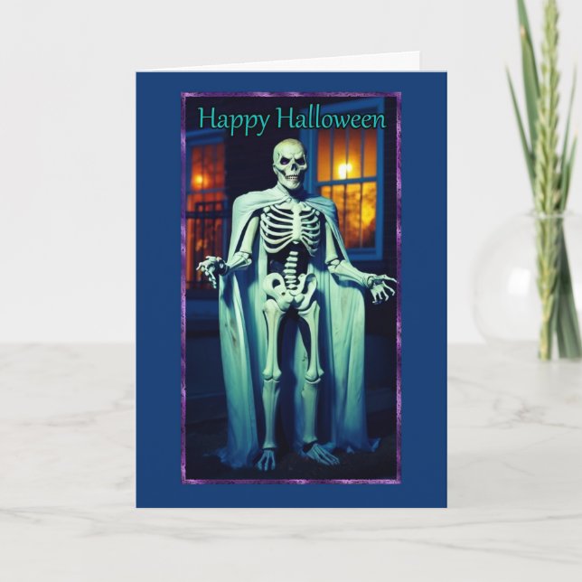 Creepy Skeleton Costume Halloween Card Kort (Framsida)