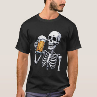 Creepy Skeleton Drinking Beer Halloween Costume Me T Shirt