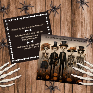 Creepy Skeleton Family Happy halloween Inbjudningar