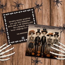 Creepy Skeleton Family Happy halloween Julkort