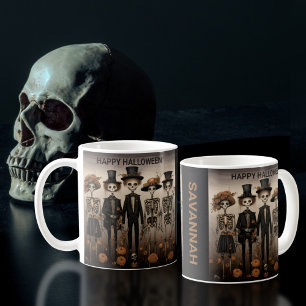 Creepy Skeleton Family Happy halloween Kaffemugg