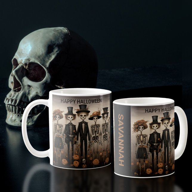 Creepy Skeleton Family Happy halloween Kaffemugg (Skapare uppladdad)