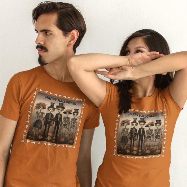 Creepy Skeleton Family Happy halloween T Shirt (Skapare uppladdad)