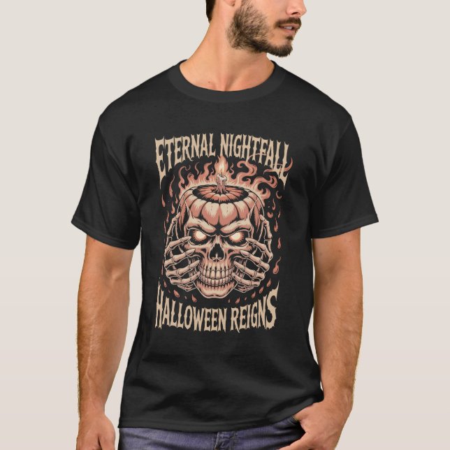 Creepy Skeleton Hands Pumpkin Skull T Shirt (Framsida)