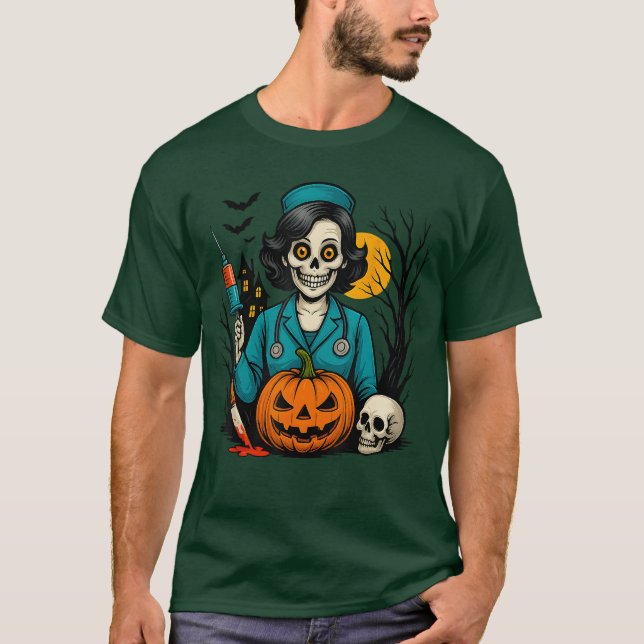 Creepy Skeleton Nurse Halloween Costume for Horror T Shirt (Framsida)