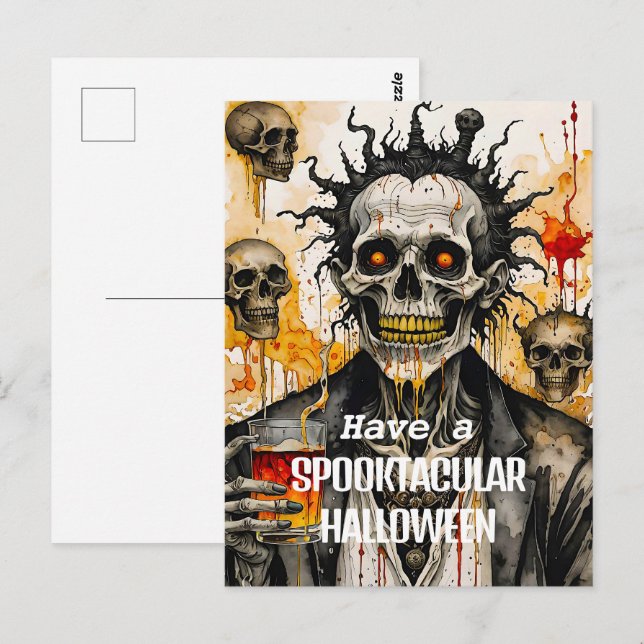 Creepy Skeleton och Döskallar Vykort (Fram/baksida)