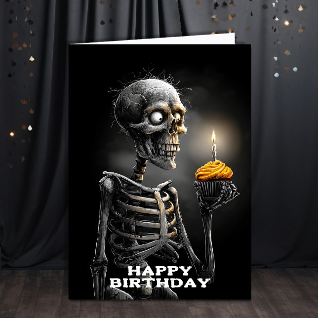 Creepy Skeleton with Cupcake Birthday Kort (Skapare uppladdad)
