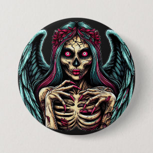 Creepy Skeleton Zombie Angel Mörk Fantasy art Knapp