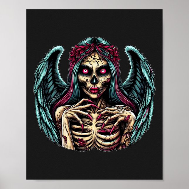 Creepy Skeleton Zombie Angel Mörk Fantasy art Poster (Framsidan)