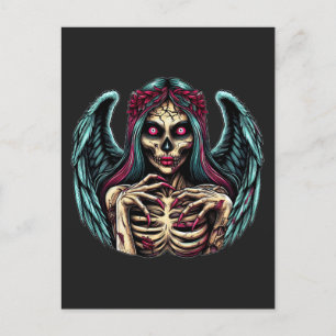 Creepy Skeleton Zombie Angel Mörk Fantasy art Vykort