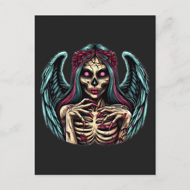 Creepy Skeleton Zombie Angel Mörk Fantasy art Vykort (Framsida)