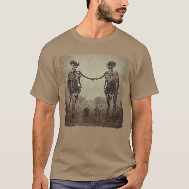 Creepy Skeletonwins Aesthetic Horror Goth Hallowee T Shirt (Framsida)