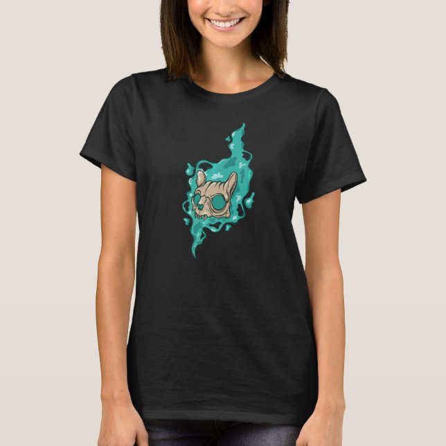Creepy Skull Cat T Shirt (Framsida)
